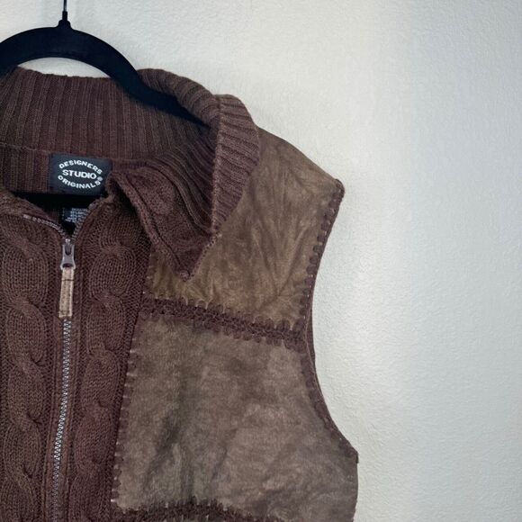 Designers Studio Women's Brown Suede & Knit‎ Vest XL Full Zip Casual - Picture 3 of 13